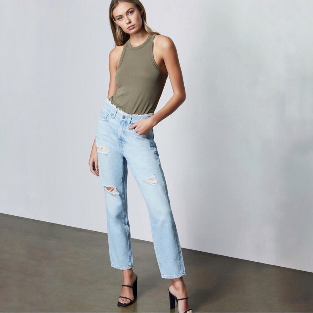 Good American Good Vintage Distressed Straight Leg Jeans in Blue447 Size 2/26
